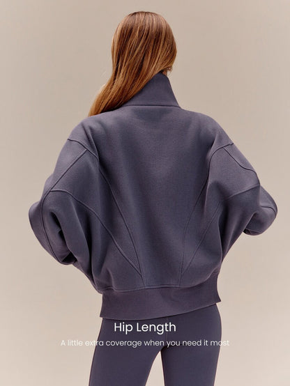 Hortense Oversized Zip Up Fleece Jacket with High Neck - Slate