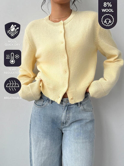 Elowen Round Neck Cropped Cardigan - Apricot