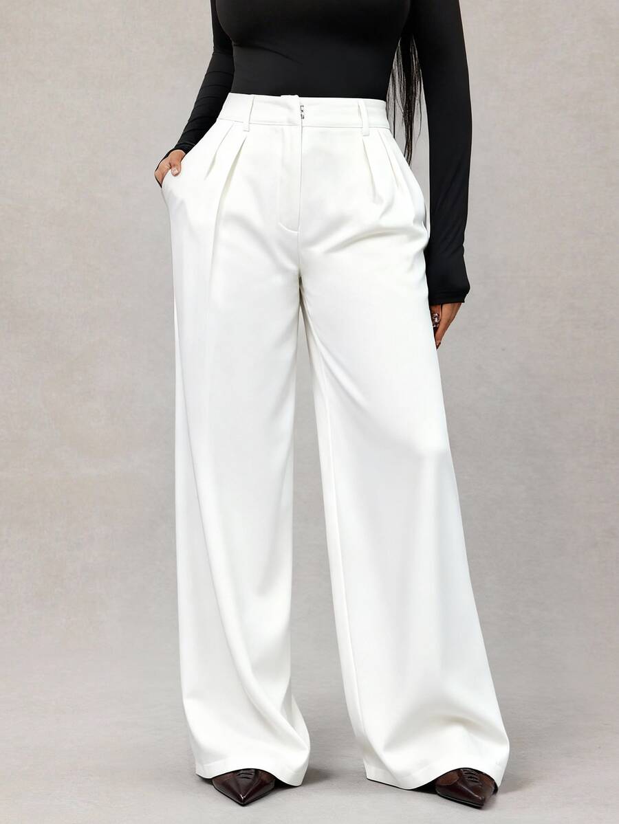 Bernadette High Waisted Wide Leg Tailored Trousers - Grey