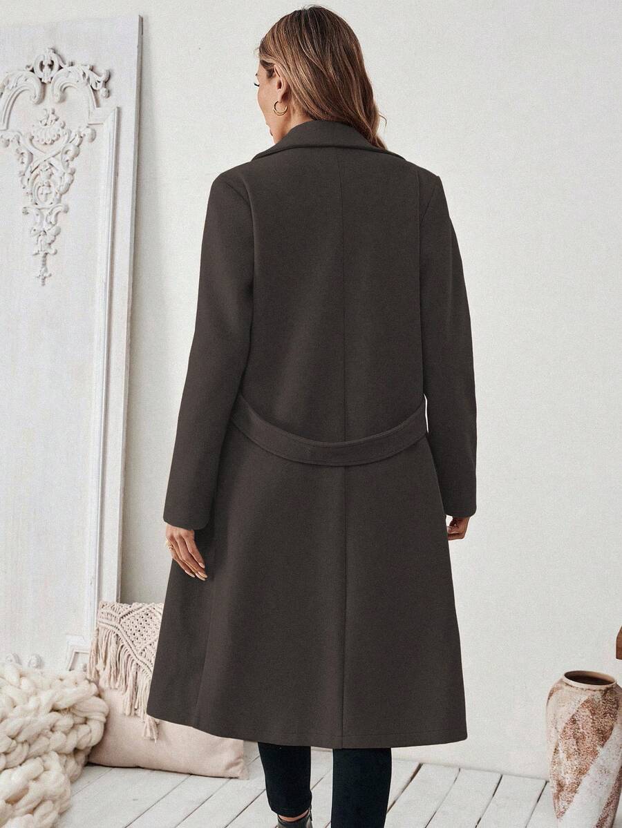 Leocadia Notched Lapel Double-Breasted Tailored Overcoat - Coffee Brown