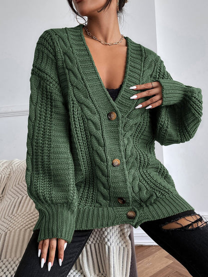 Adelaide Cable Knit Bishop Sleeve Cardigan - Black and White