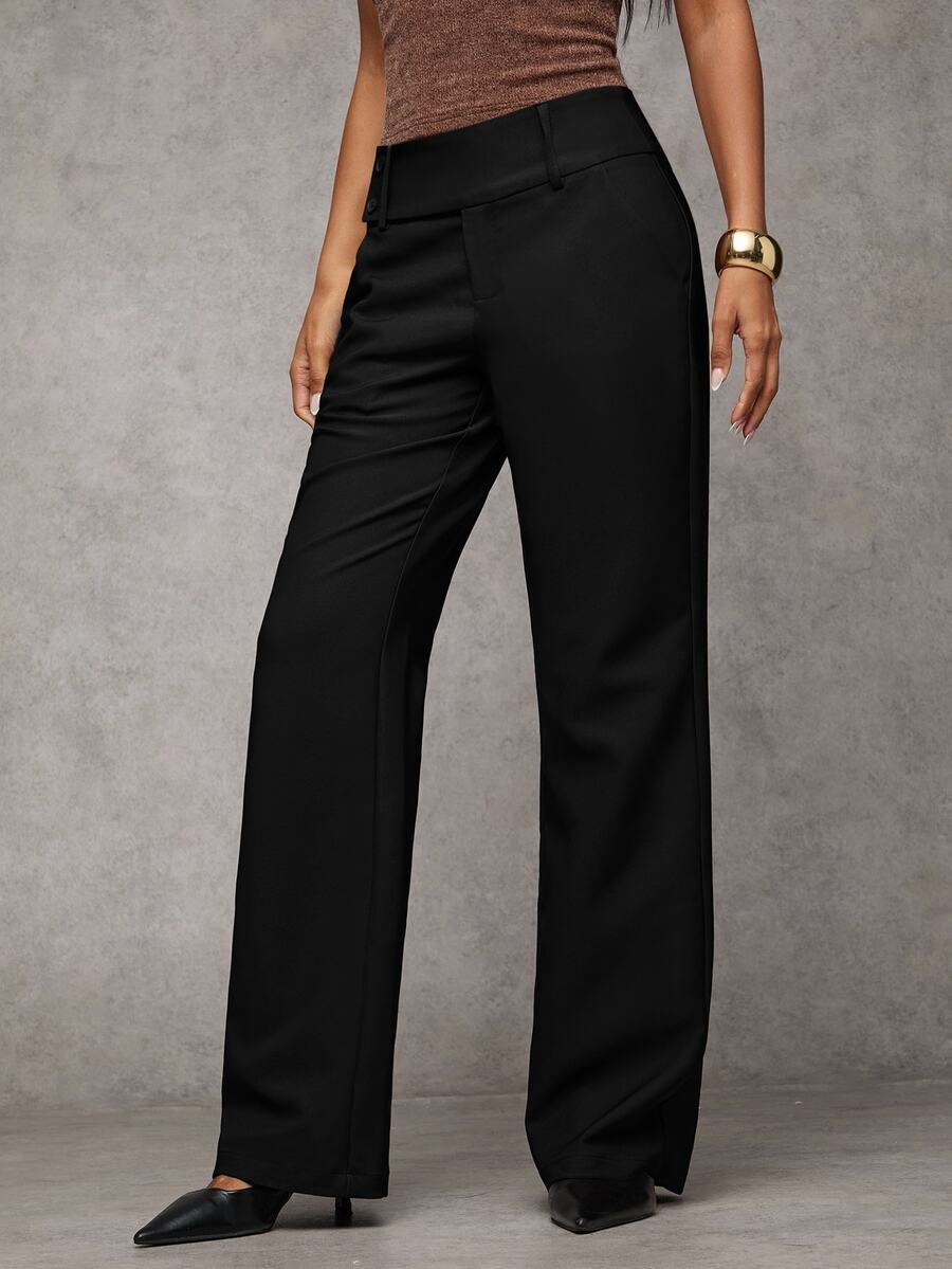 Antonia Low Rise Flare Leg Tailored Trousers with Pockets - Black