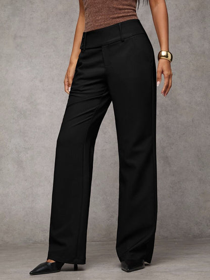 Antonia Low Rise Flare Leg Tailored Trousers with Pockets - Black