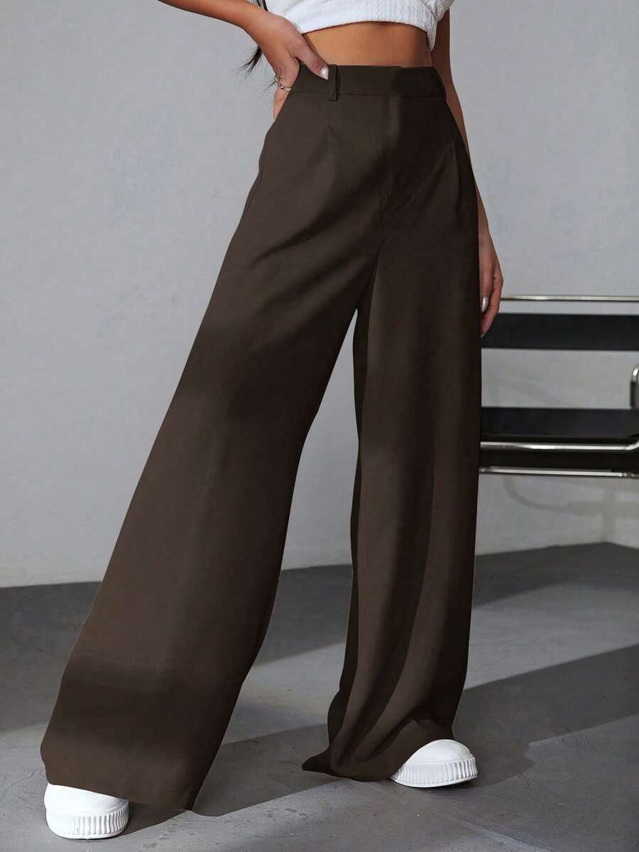 Carlotta High Waisted Straight Leg Trousers with Zip Fly - Black
