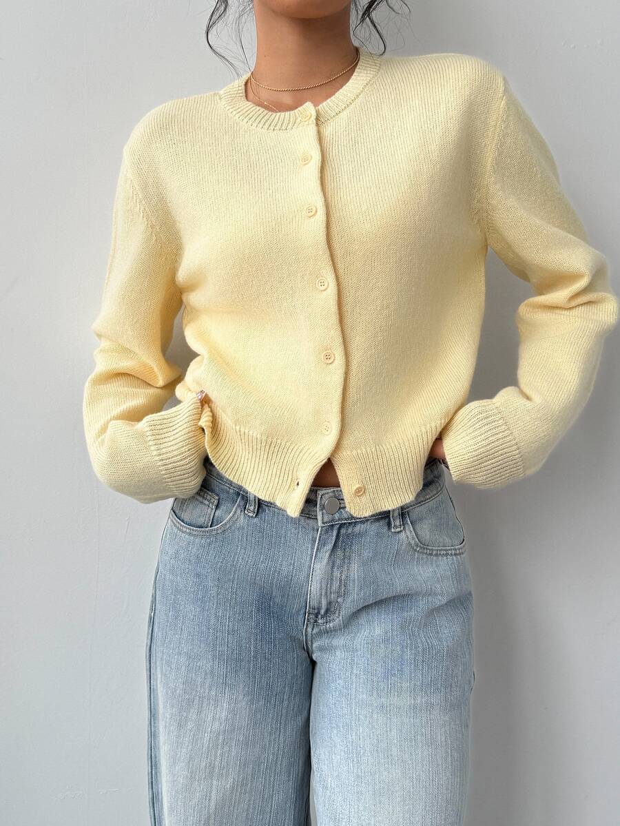 Elowen Round Neck Cropped Cardigan - Apricot