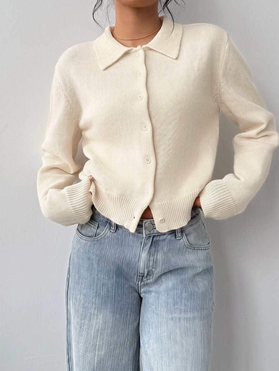 Elowen Round Neck Cropped Cardigan - Apricot