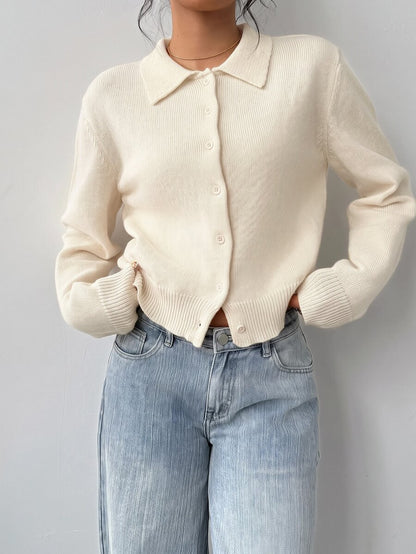 Elowen Round Neck Cropped Cardigan - Apricot
