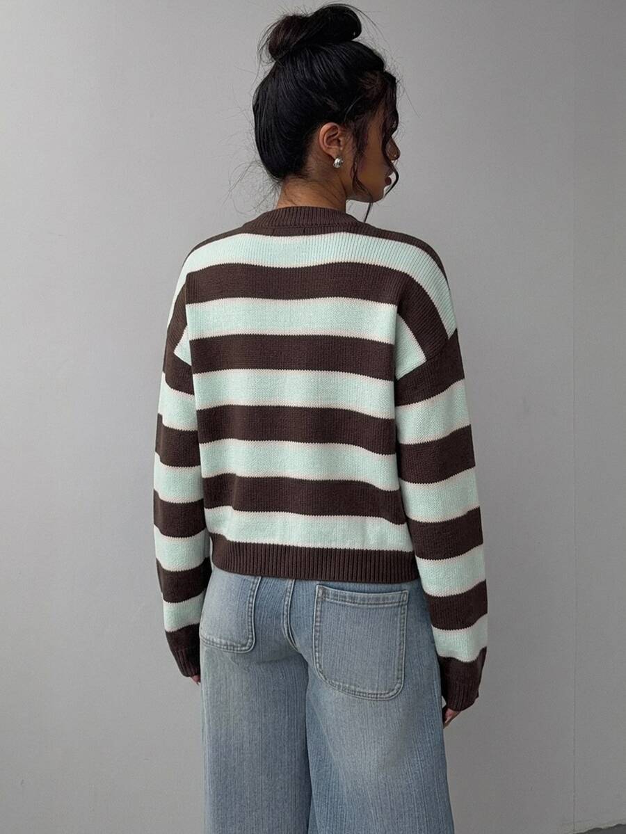 Elowen Round Neck Cropped Cardigan - Brown