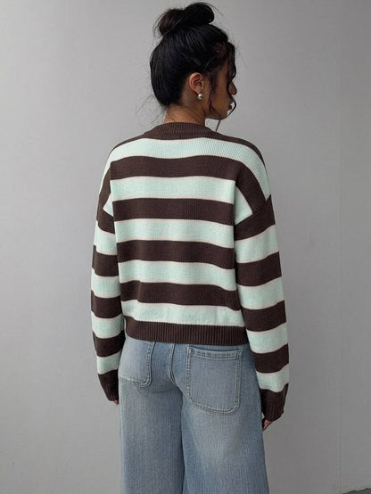 Elowen Round Neck Cropped Cardigan - Brown