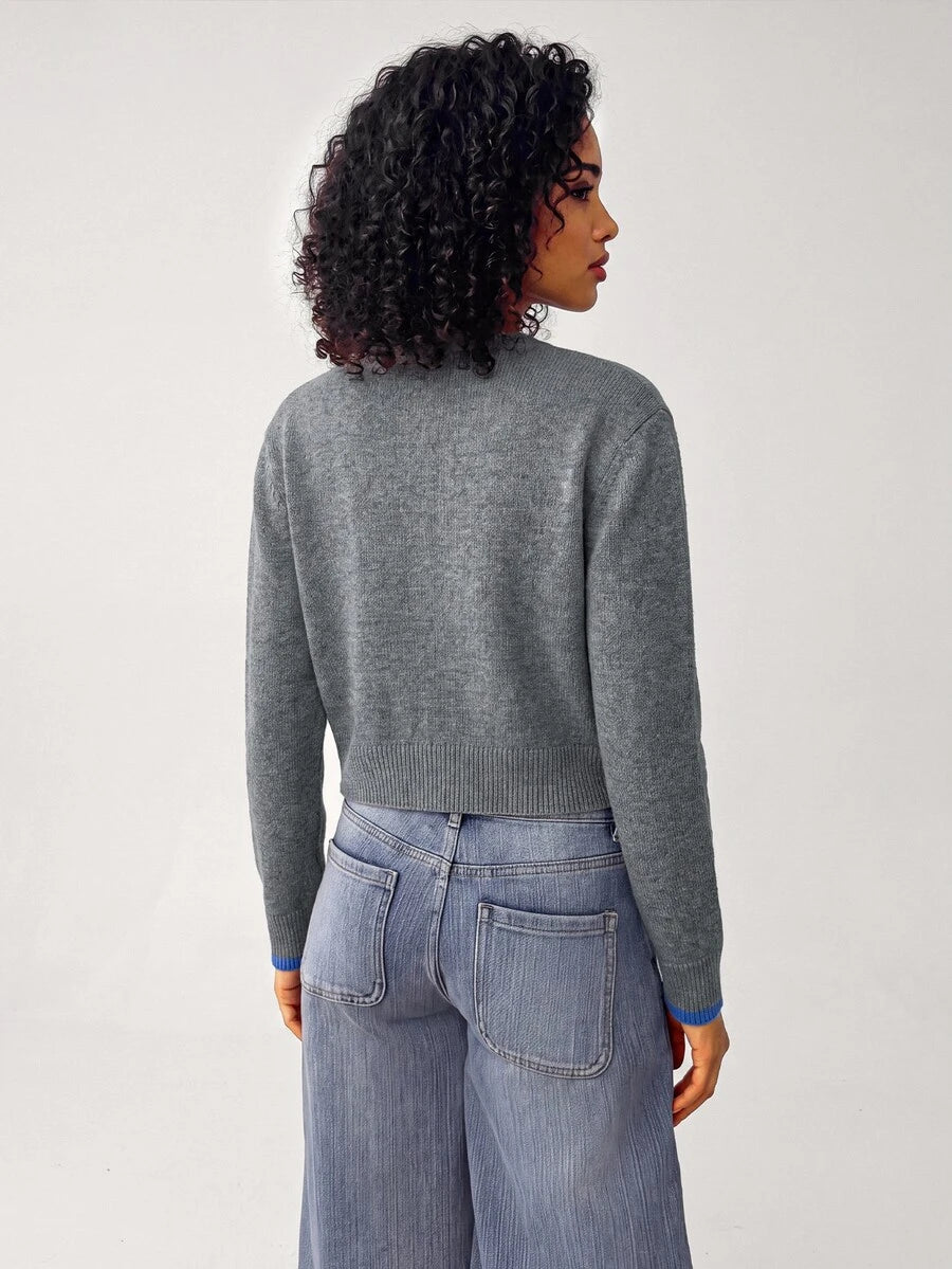 Elowen Round Neck Cropped Cardigan - Green