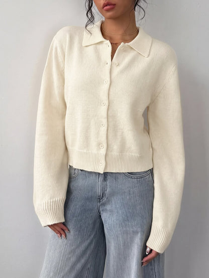 Elowen Round Neck Cropped Cardigan - Apricot
