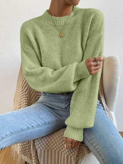 Viola Relaxed Mock Neck Sweater with Drop Shoulders - Sage Green