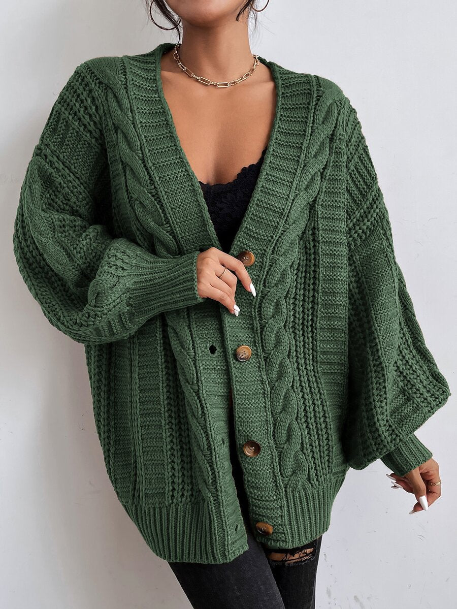 Adelaide Cable Knit Bishop Sleeve Cardigan - Beige