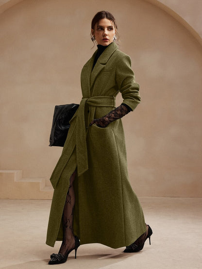 Heidelberg Belted Double Breasted Long Wrap Coat with Pockets