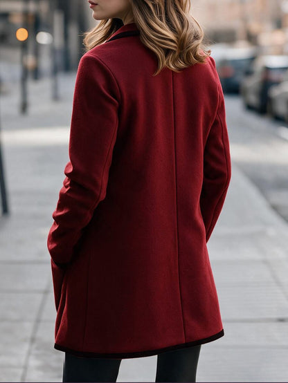 Aveline Double-Breasted Lapel Coat with Tailored Thigh-Length Cut - Navy Blue
