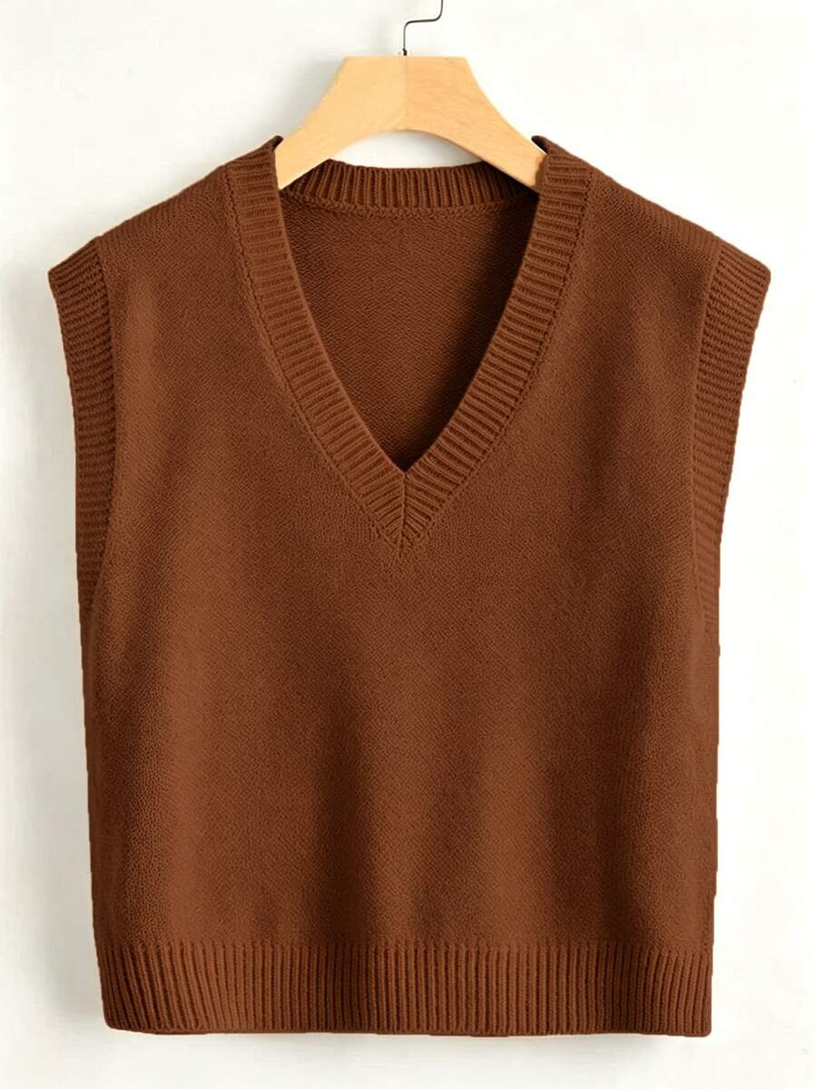 Marisa Fine Knit V-Neck Sleeveless Sweater Vest - Burgundy