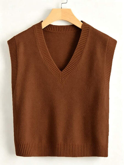 Marisa Fine Knit V-Neck Sleeveless Sweater Vest - Burgundy