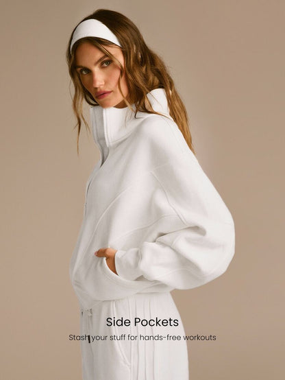Hortense Oversized Zip Up Fleece Jacket with High Neck - White