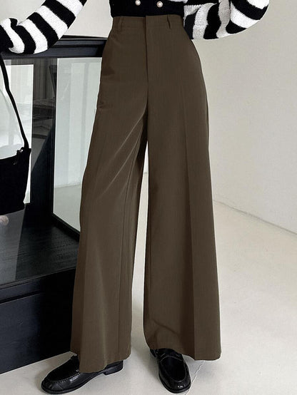 Women's Wide Leg Tailored Trousers, High Waisted Stretch Dress Pants for Work Office - Navy Blue