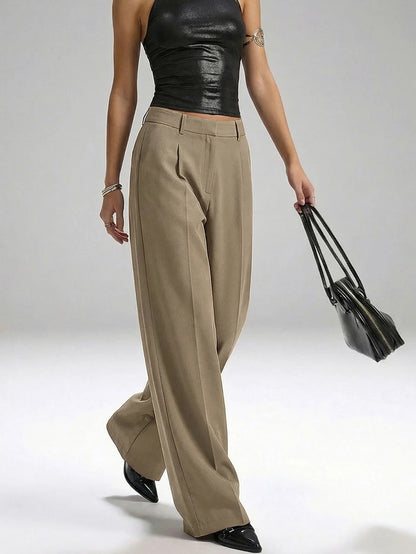 Carlotta High Waisted Straight Leg Trousers with Zip Fly - Black