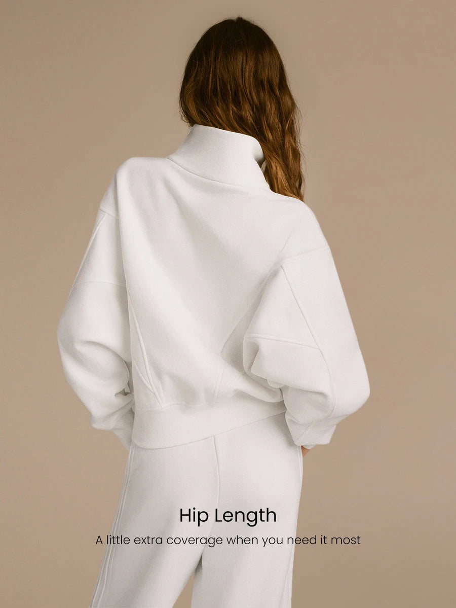 Hortense Oversized Zip Up Fleece Jacket with High Neck - White