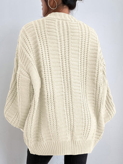 Adelaide Cable Knit Bishop Sleeve Cardigan - Black and White