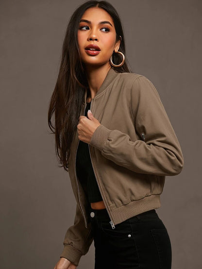 Steamboat Zip Up Bomber Jacket with Ribbed Trim