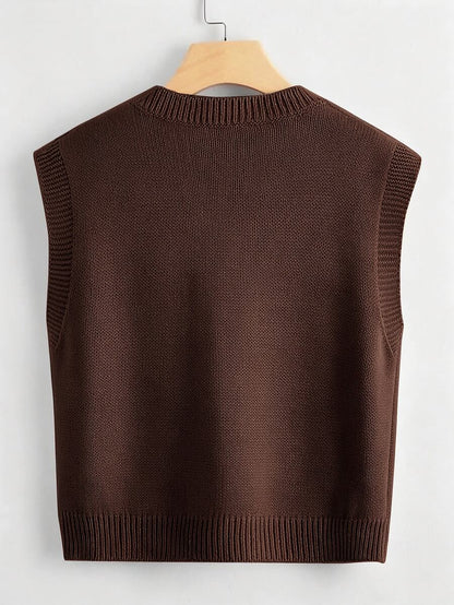 Marisa Fine Knit V-Neck Sleeveless Sweater Vest - Maroon
