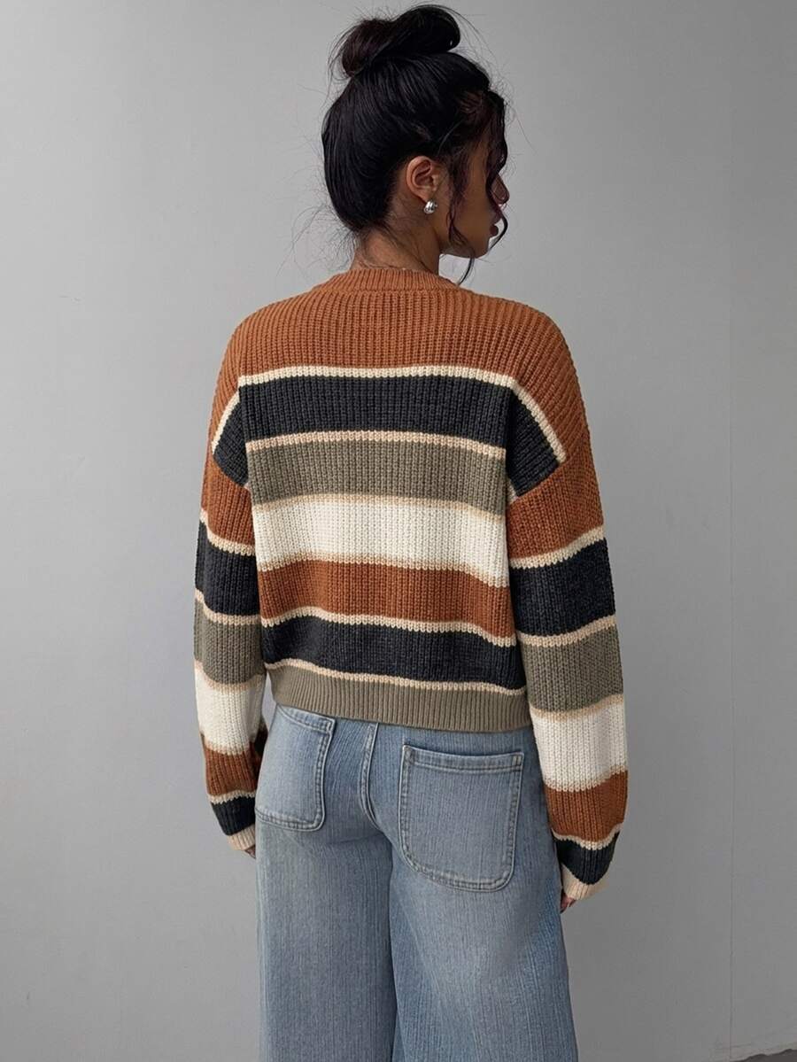 Elowen Round Neck Cropped Cardigan - Brown