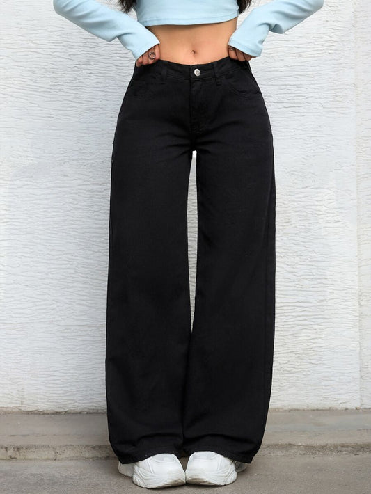 Ravenna High Waisted Wide Leg Baggy Jeans with Pockets