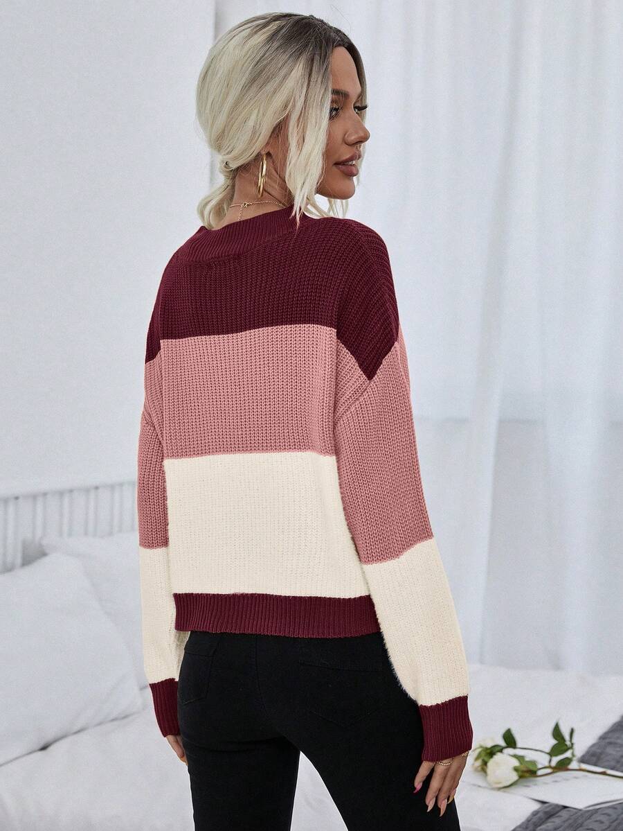 Odessa Color Block Drop Shoulder Long Sleeve Knit Sweater - Multicolor