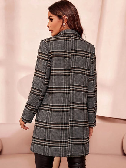 Aveline Double-Breasted Lapel Coat with Tailored Thigh-Length Cut - Multicolor