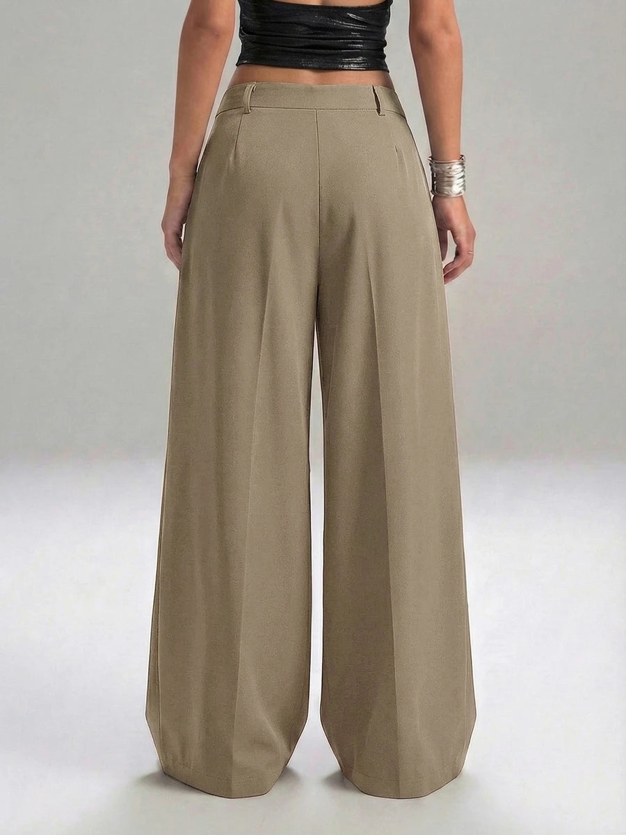 Carlotta High Waisted Straight Leg Trousers with Zip Fly - Black