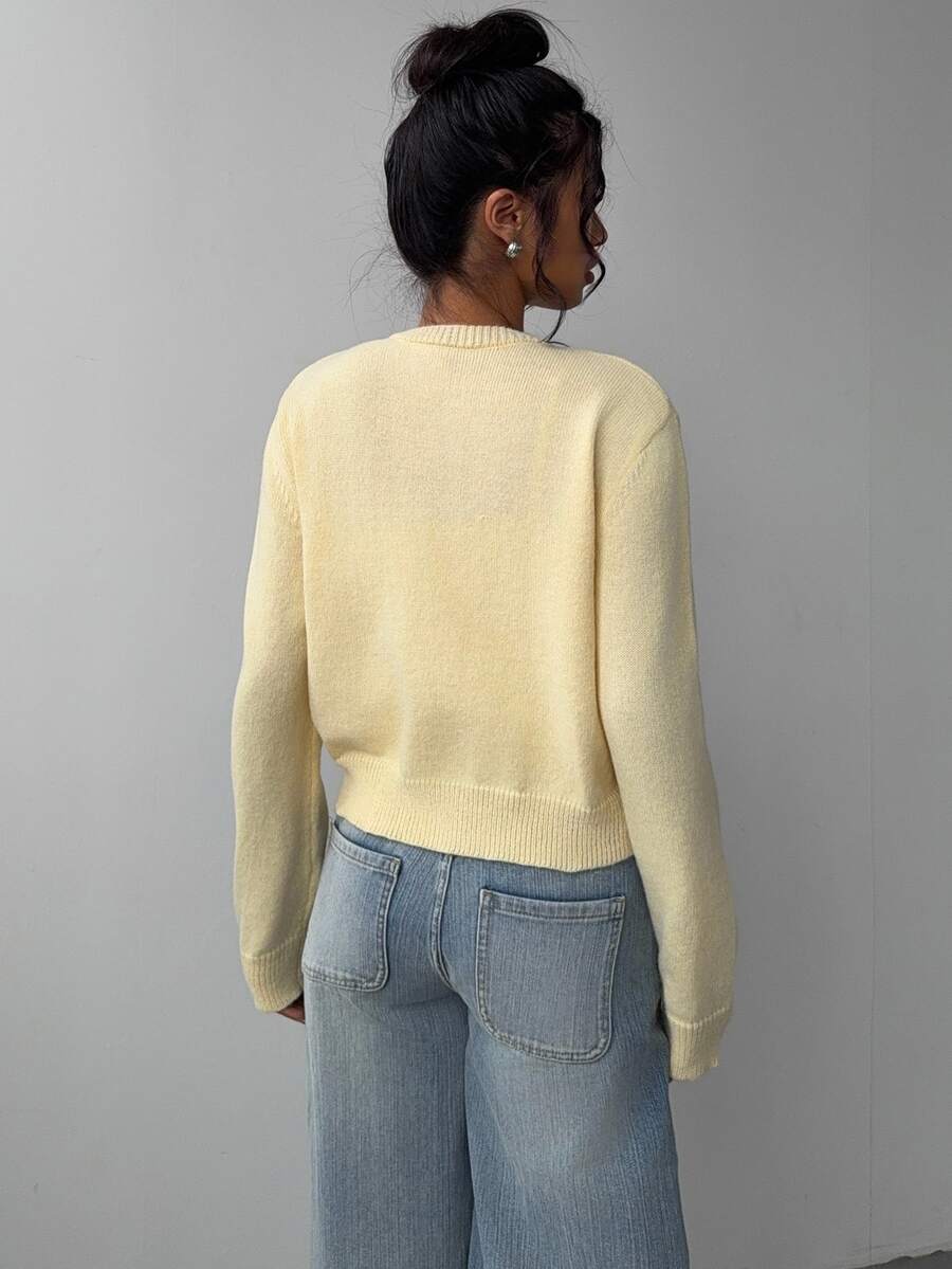 Elowen Round Neck Cropped Cardigan - Apricot
