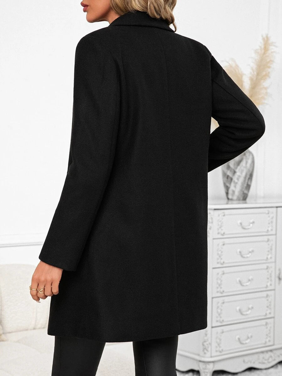 Aveline Double-Breasted Lapel Coat with Tailored Thigh-Length Cut - Khaki