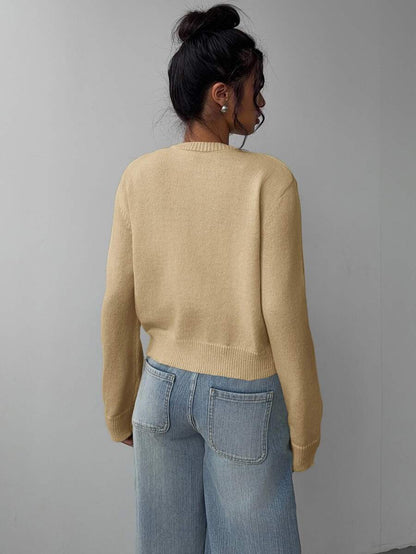 Elowen Round Neck Cropped Cardigan - Beige