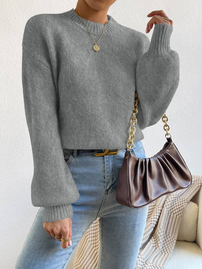 Viola Relaxed Mock Neck Sweater with Drop Shoulders - Charcoal Grey