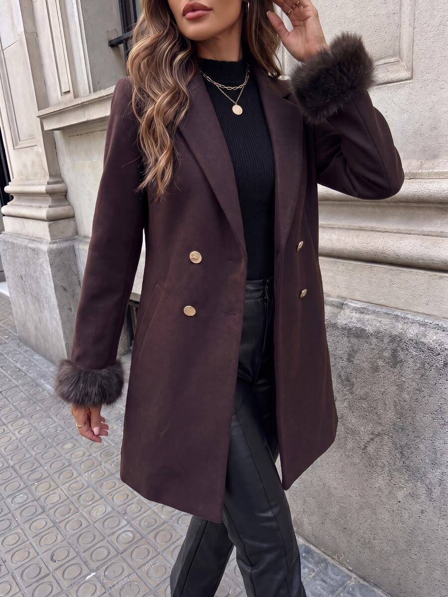 Aveline Double-Breasted Lapel Coat with Tailored Thigh-Length Cut - Grey