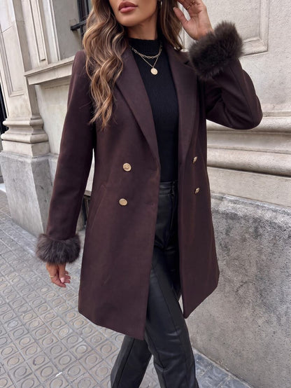 Aveline Double-Breasted Lapel Coat with Tailored Thigh-Length Cut - Grey