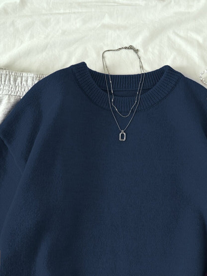 Women's Oversized Crew Neck Pullover Sweater, Relaxed Knit Sweater for Fall Winter - Black