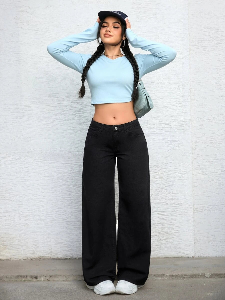 Ravenna High Waisted Wide Leg Baggy Jeans with Pockets