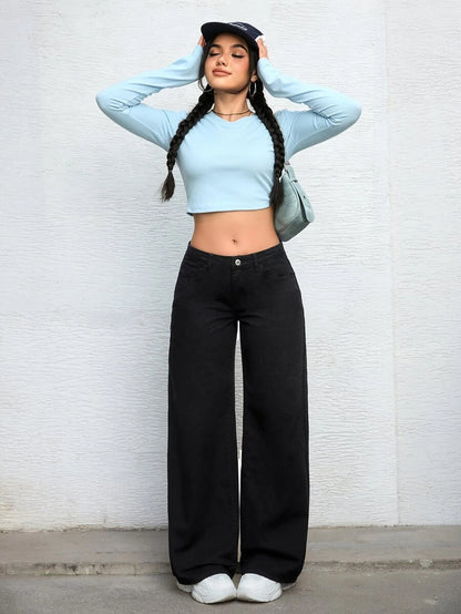 Ravenna High Waisted Wide Leg Baggy Jeans with Pockets