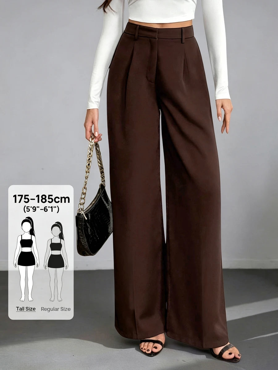 Isla High Waisted Wide Leg Pants with Pleated Front - Chocolate Brown