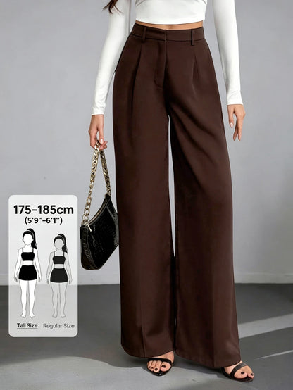 Isla High Waisted Wide Leg Pants with Pleated Front - Chocolate Brown