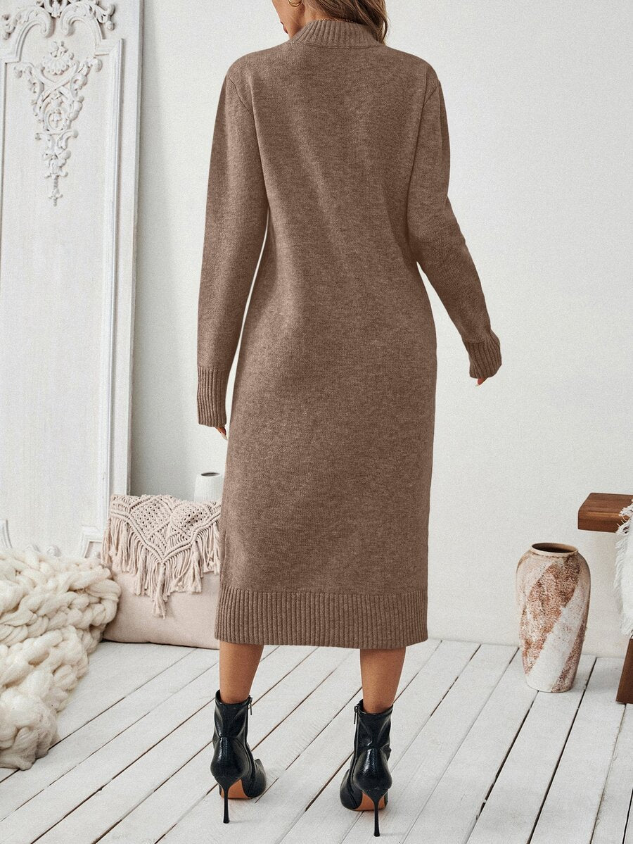 Budapest Mock Neck Raglan Sleeve Knit Midi Sweater Dress