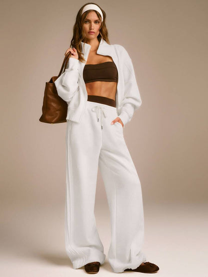 Hortense Oversized Zip Up Fleece Jacket with High Neck - White