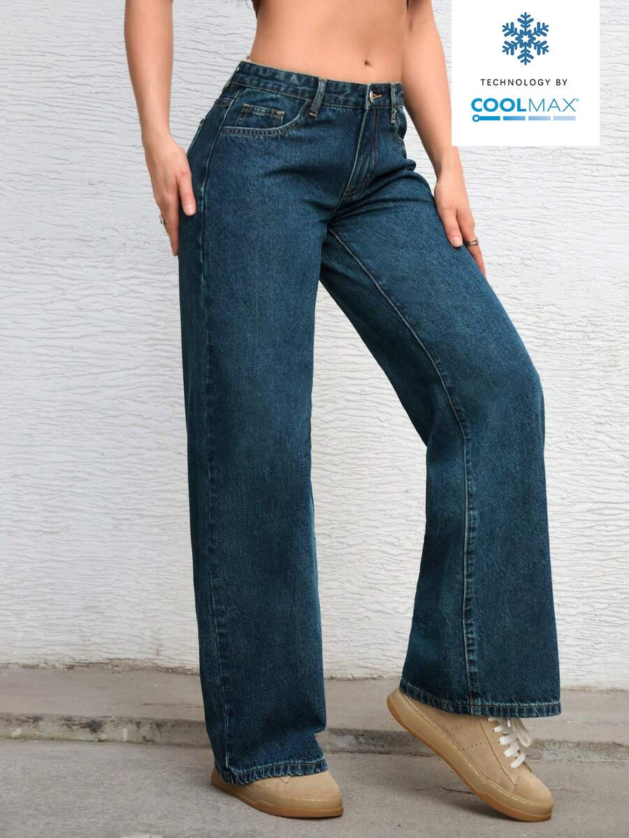 Ravenna High Waisted Wide Leg Baggy Jeans with Pockets