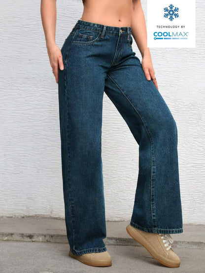 Ravenna High Waisted Wide Leg Baggy Jeans with Pockets