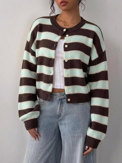 Elowen Round Neck Cropped Cardigan - Brown