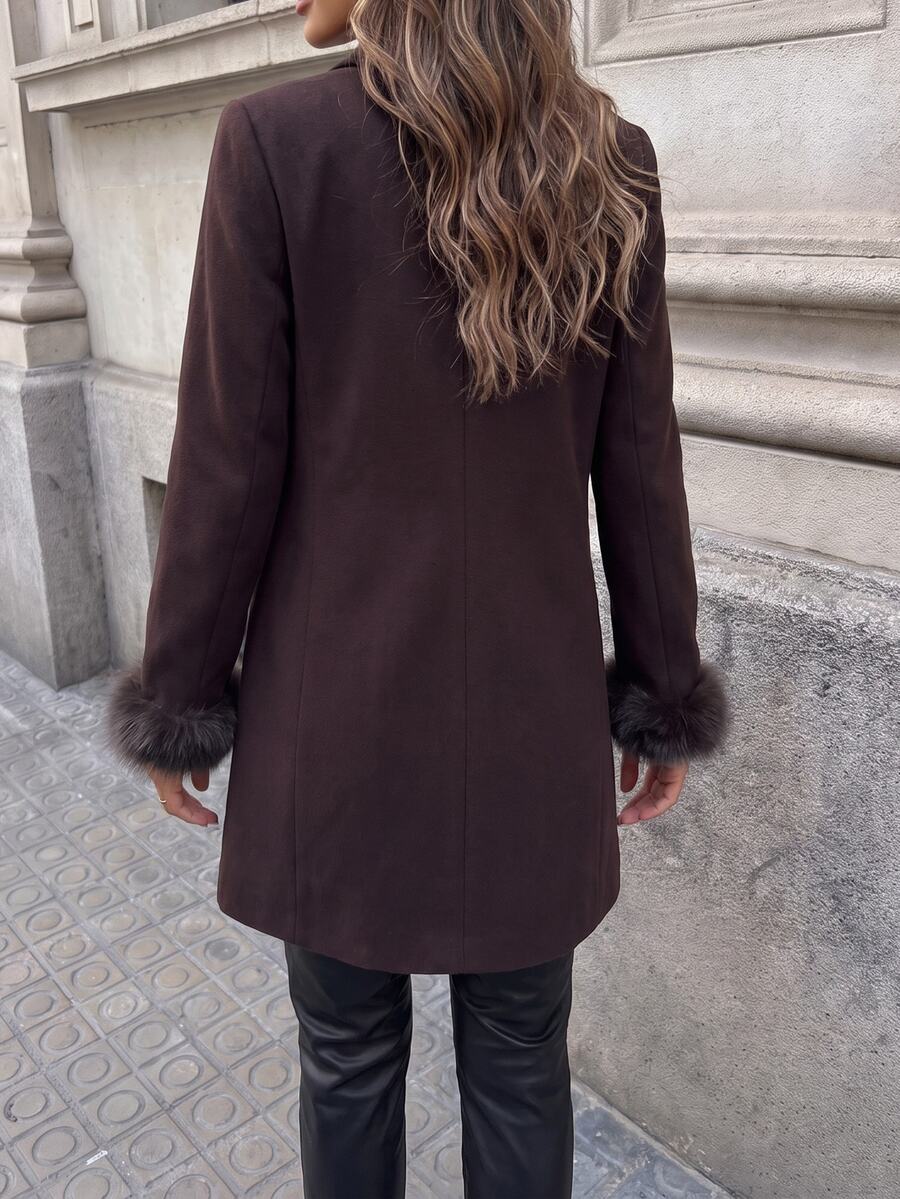 Aveline Double-Breasted Lapel Coat with Tailored Thigh-Length Cut - Navy Blue
